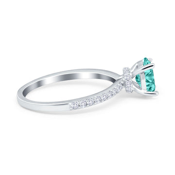 Accent Art Deco Wedding Ring Simulated Paraiba Tourmaline CZ 925 Sterling Silver